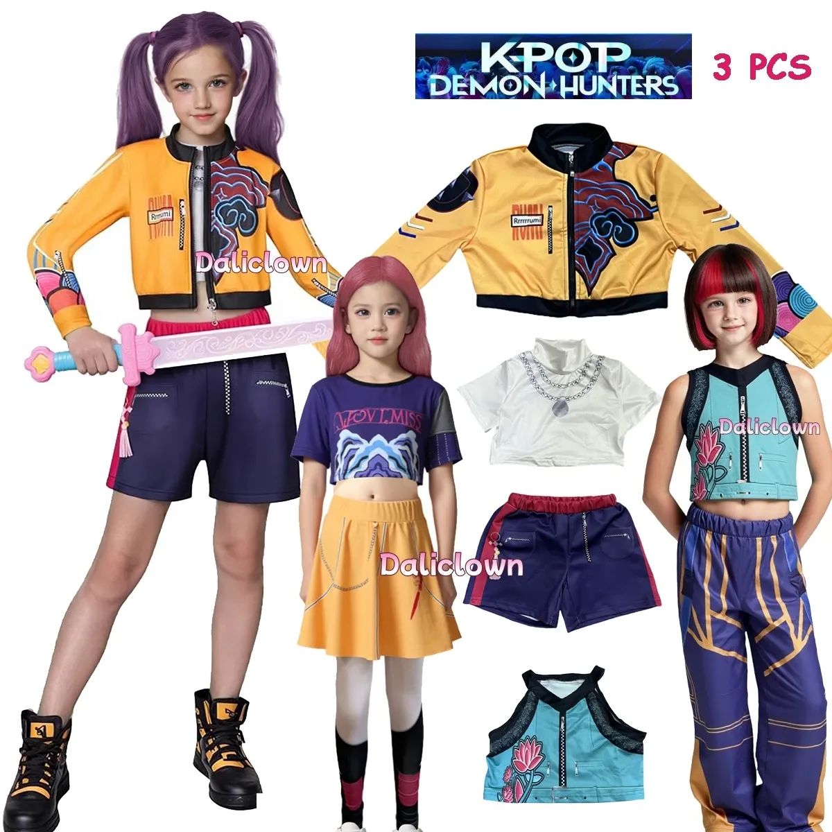 Kids Anime Cosplay Costume Dress for Girls - KDPop Rumi Zoey Mira Uniform for Birthday Parties, Halloween, Roleplay - Children's Stage Outfit