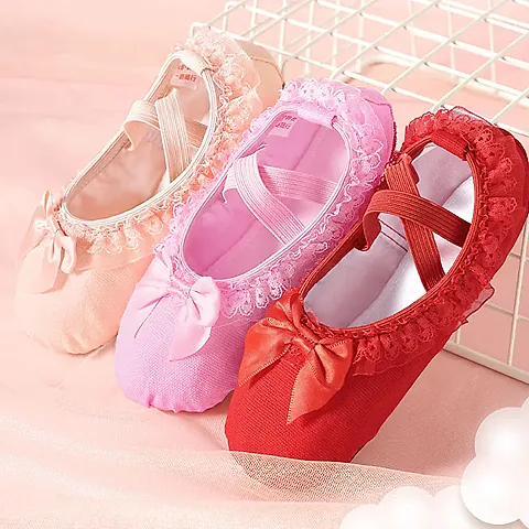 Girls Toddler Ballet Dance Shoes - Lace Canvas Slip-On Flats with Suede Sole for Dancing, Soft & Breathable for Young Performers