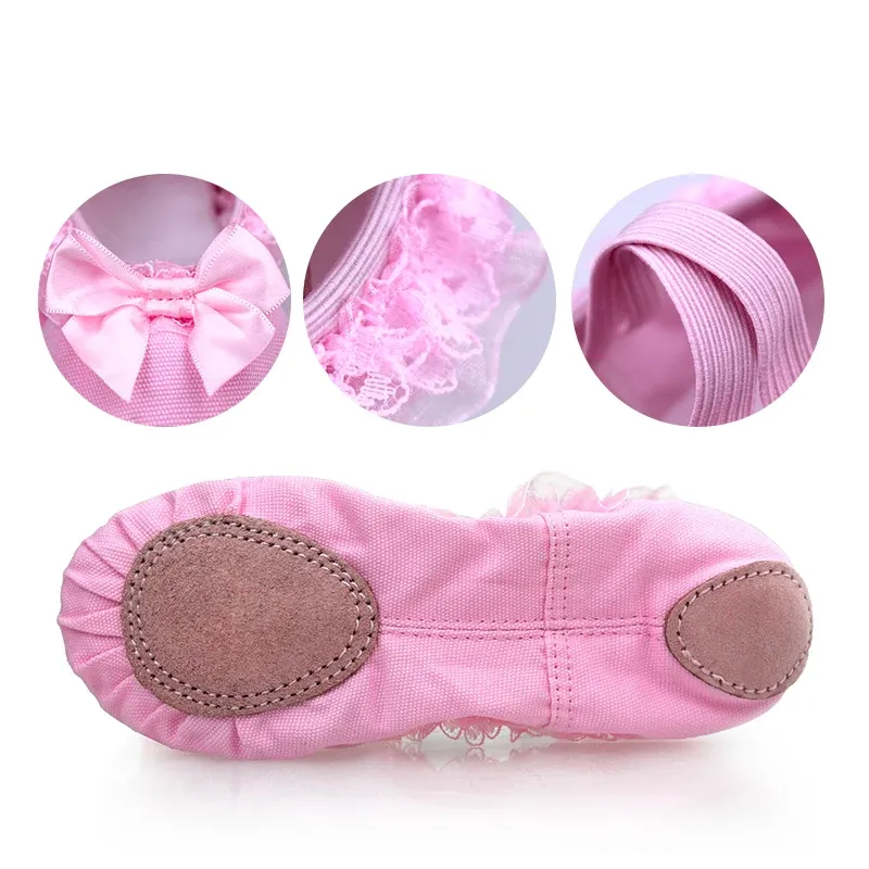 Girls Toddler Ballet Dance Shoes - Lace Canvas Slip-On Flats with Suede Sole for Dancing, Soft & Breathable for Young Performers thumbnail 6