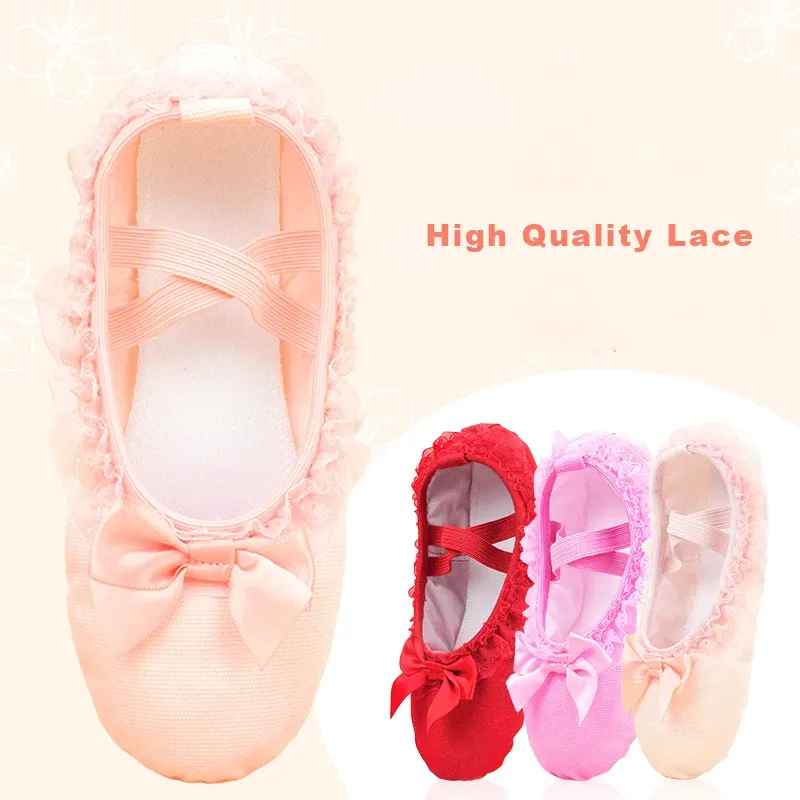 Girls Toddler Ballet Dance Shoes - Lace Canvas Slip-On Flats with Suede Sole for Dancing, Soft & Breathable for Young Performers thumbnail 3
