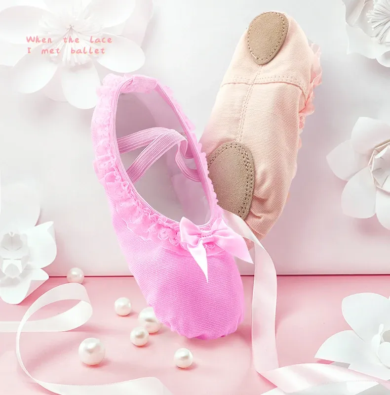 Girls Toddler Ballet Dance Shoes - Lace Canvas Slip-On Flats with Suede Sole for Dancing, Soft & Breathable for Young Performers showcase 2