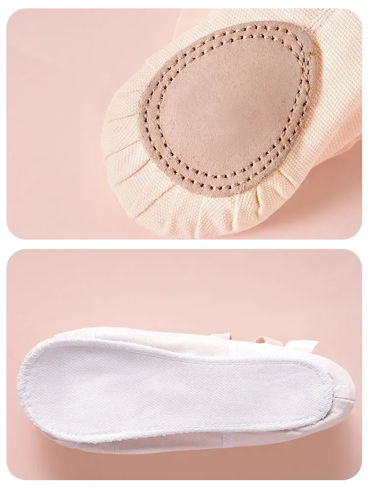 Girls Toddler Ballet Dance Shoes - Lace Canvas Slip-On Flats with Suede Sole for Dancing, Soft & Breathable for Young Performers thumbnail 5