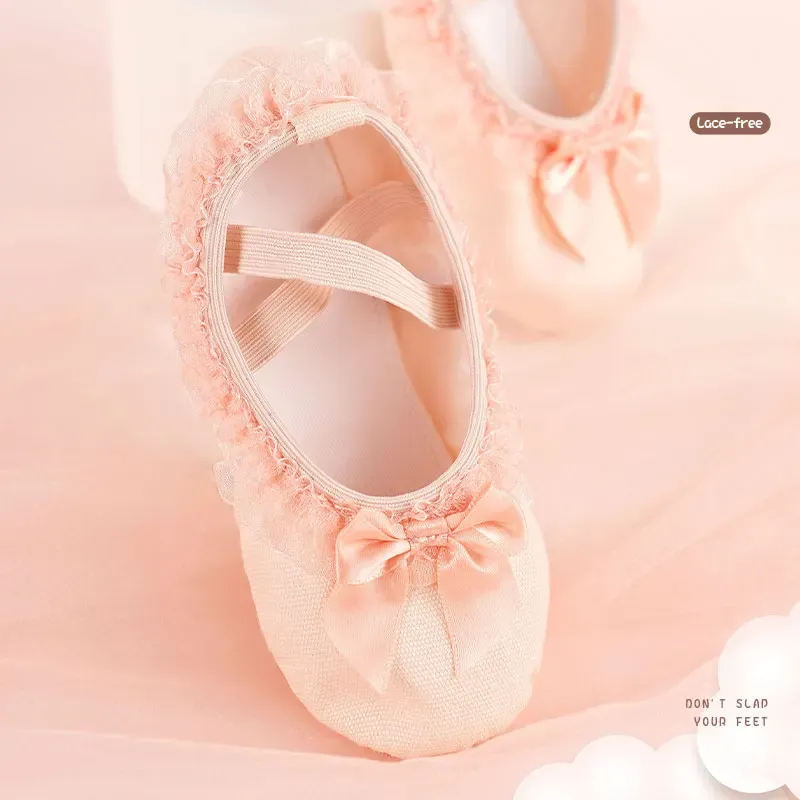 Girls Toddler Ballet Dance Shoes - Lace Canvas Slip-On Flats with Suede Sole for Dancing, Soft & Breathable for Young Performers thumbnail 2