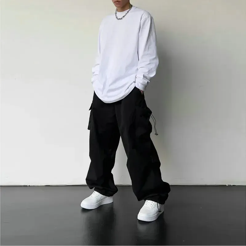 Men's Casual Cargo Pants Fashion Streetwear Classic Straight Wide-leg Drawstring Workwear Trendy Loose Trousers thumbnail 5
