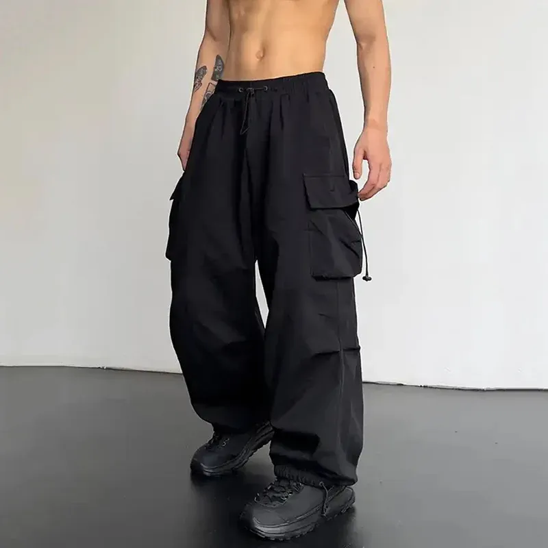 Men's Casual Cargo Pants Fashion Streetwear Classic Straight Wide-leg Drawstring Workwear Trendy Loose Trousers thumbnail 2