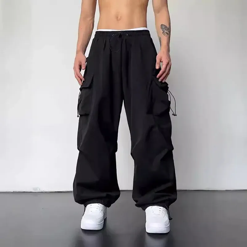 Men's Casual Cargo Pants Fashion Streetwear Classic Straight Wide-leg Drawstring Workwear Trendy Loose Trousers showcase 10