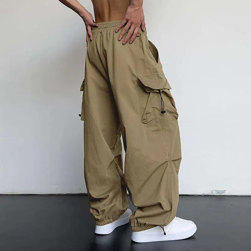 Men's Casual Cargo Pants Fashion Streetwear Classic Straight Wide-leg Drawstring Workwear Trendy Loose Trousers showcase 8