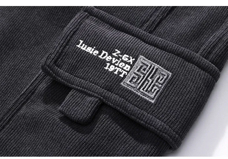 Men's Thickened Warm Corduroy Cargo Pants - Fleece Lined Loose Fit Streetwear Joggers for Winter, Black showcase 7