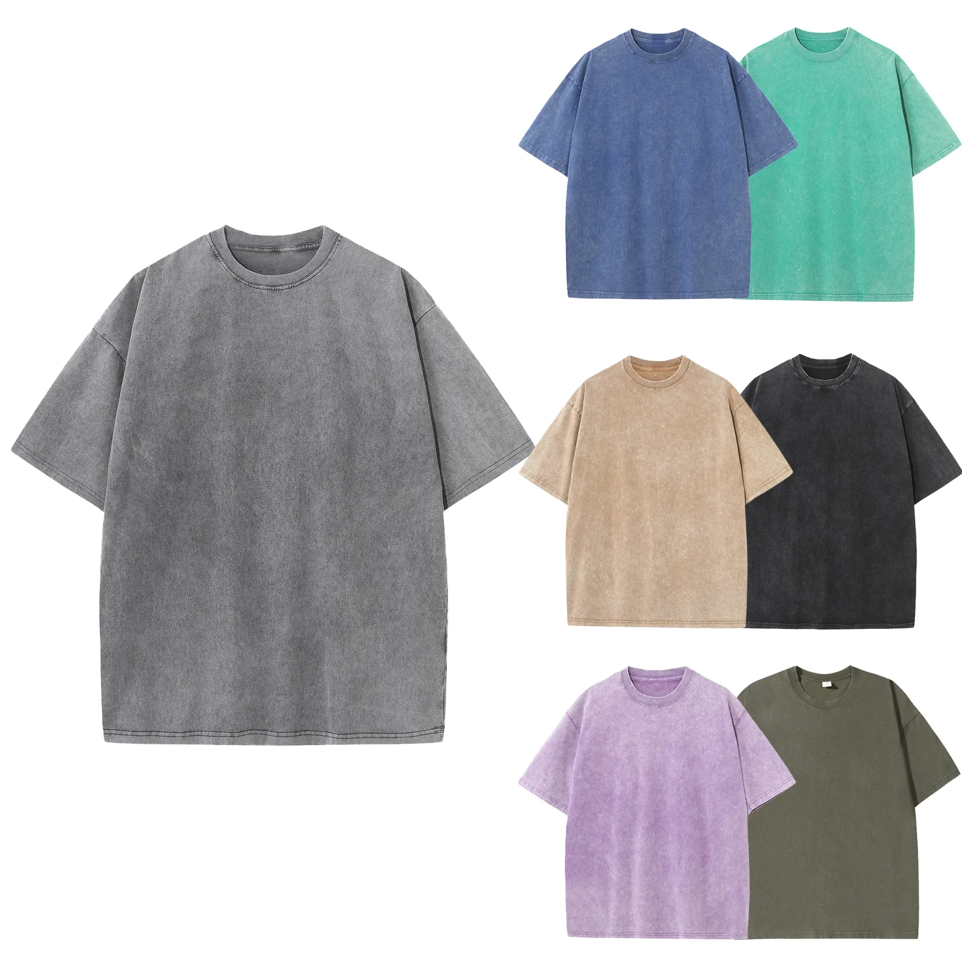 Men's Summer Cotton Retro Distressed T-Shirt, Loose Fit Casual Breathable Drop Shoulder Tops for Everyday Wear thumbnail 1