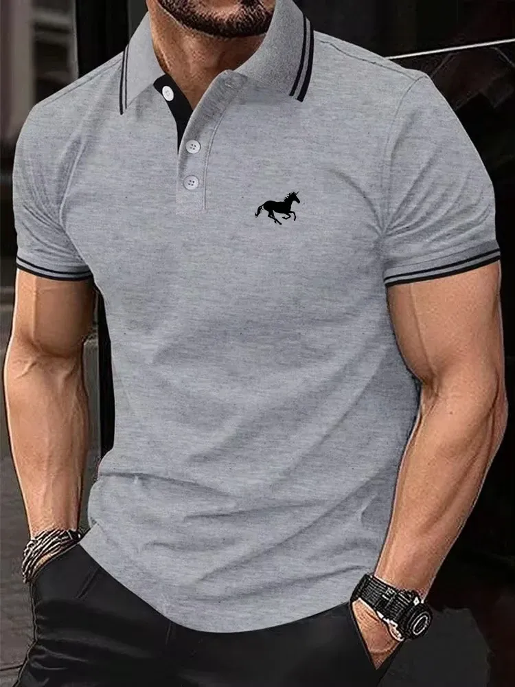 Men's Classic Short Sleeve Polo Shirt - Summer Casual Button Lapel Top, Breathable Cotton Blend, Sizes S-3XL showcase 3