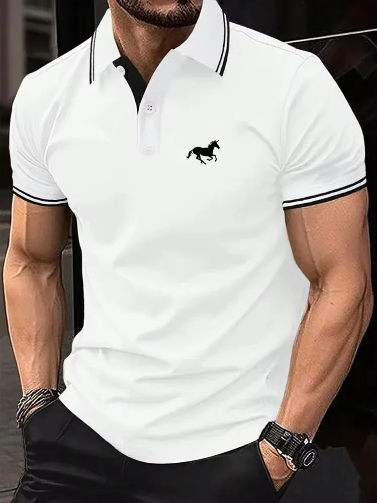Men's Classic Short Sleeve Polo Shirt - Summer Casual Button Lapel Top, Breathable Cotton Blend, Sizes S-3XL showcase 4