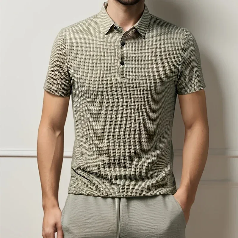Men's Business Casual Short Sleeve Polo Shirt - Breathable Cotton Blend, Solid Color, Summer Versatile Top for Everyday Wear thumbnail 2