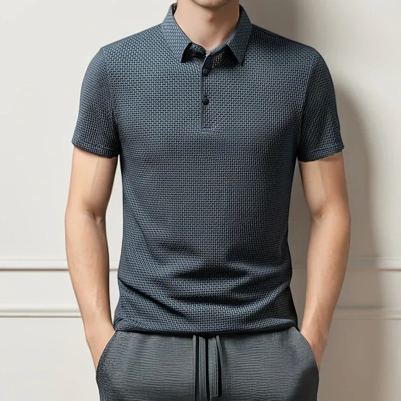 Men's Business Casual Short Sleeve Polo Shirt - Breathable Cotton Blend, Solid Color, Summer Versatile Top for Everyday Wear thumbnail 5