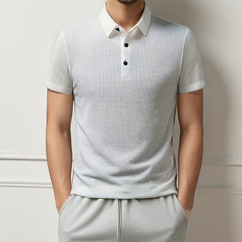 Men's Business Casual Short Sleeve Polo Shirt - Breathable Cotton Blend, Solid Color, Summer Versatile Top for Everyday Wear thumbnail 6