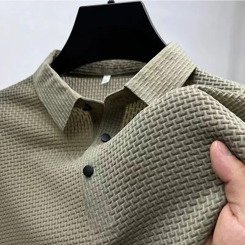 Men's Business Casual Short Sleeve Polo Shirt - Breathable Cotton Blend, Solid Color, Summer Versatile Top for Everyday Wear showcase 5