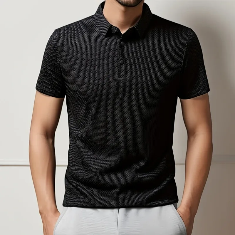 Men's Business Casual Short Sleeve Polo Shirt - Breathable Cotton Blend, Solid Color, Summer Versatile Top for Everyday Wear showcase 14