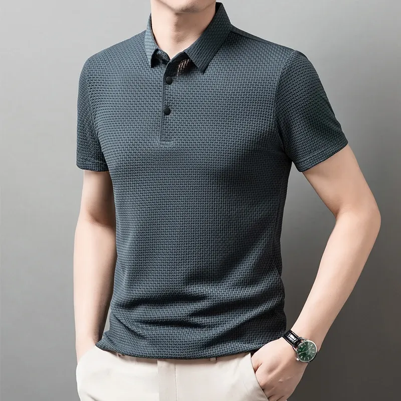 Men's Business Casual Short Sleeve Polo Shirt - Breathable Cotton Blend, Solid Color, Summer Versatile Top for Everyday Wear showcase 17