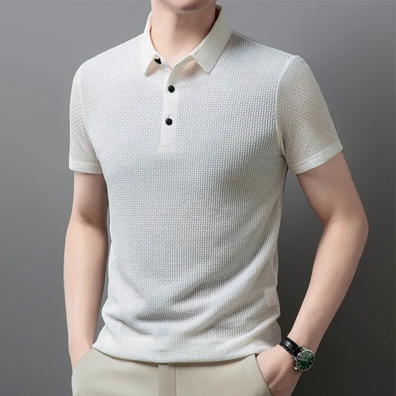 Men's Business Casual Short Sleeve Polo Shirt - Breathable Cotton Blend, Solid Color, Summer Versatile Top for Everyday Wear showcase 19