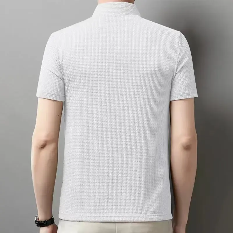Men's Business Casual Short Sleeve Polo Shirt - Breathable Cotton Blend, Solid Color, Summer Versatile Top for Everyday Wear showcase 23