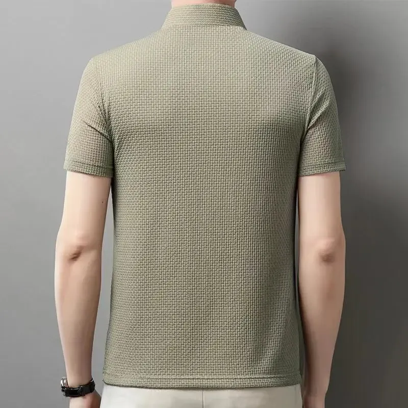 Men's Business Casual Short Sleeve Polo Shirt - Breathable Cotton Blend, Solid Color, Summer Versatile Top for Everyday Wear showcase 24