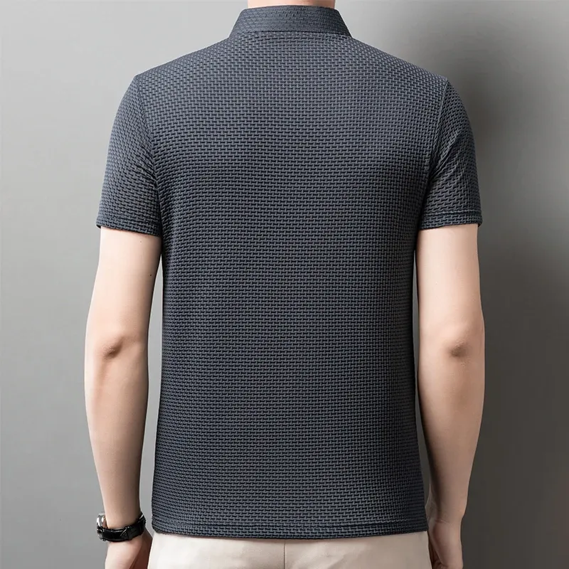 Men's Business Casual Short Sleeve Polo Shirt - Breathable Cotton Blend, Solid Color, Summer Versatile Top for Everyday Wear showcase 28