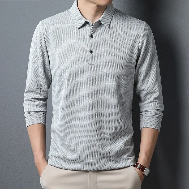 Men's Long Sleeve Polo Shirt Casual Business Comfort Top Breathable Summer Wear showcase 6
