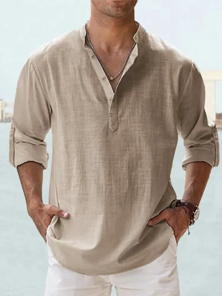 New Cotton Linen Shirts for Men Casual Shirts Lightweight Long Sleeve Henley Beach Shirts Hawaiian T Shirts for Men showcase 8