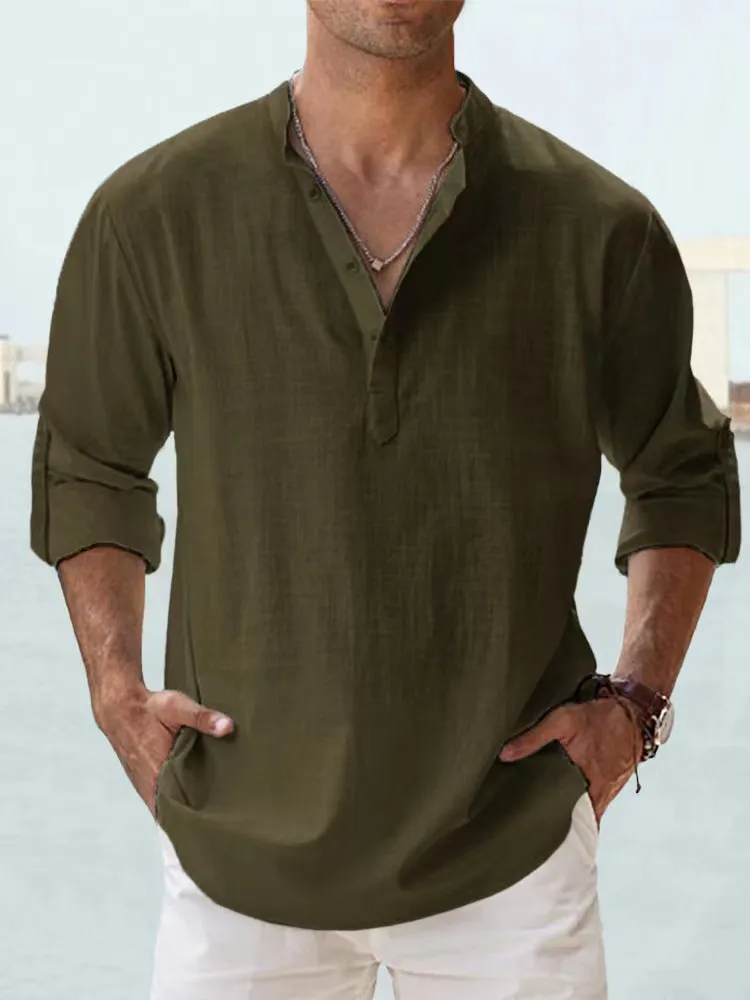 New Cotton Linen Shirts for Men Casual Shirts Lightweight Long Sleeve Henley Beach Shirts Hawaiian T Shirts for Men showcase 6