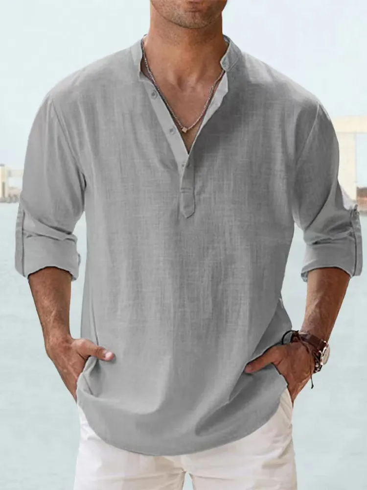 New Cotton Linen Shirts for Men Casual Shirts Lightweight Long Sleeve Henley Beach Shirts Hawaiian T Shirts for Men showcase 4