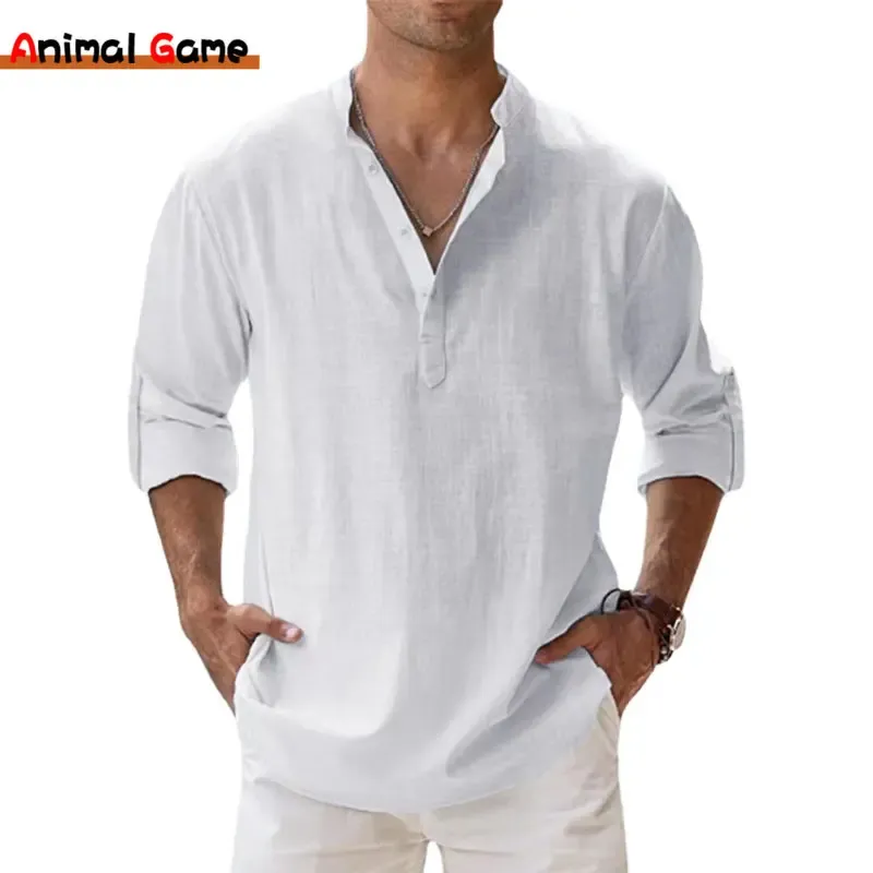 New Cotton Linen Shirts for Men Casual Shirts Lightweight Long Sleeve Henley Beach Shirts Hawaiian T Shirts for Men - Image 1