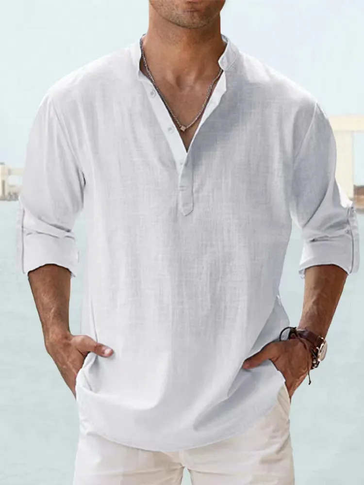 New Cotton Linen Shirts for Men Casual Shirts Lightweight Long Sleeve Henley Beach Shirts Hawaiian T Shirts for Men showcase 2