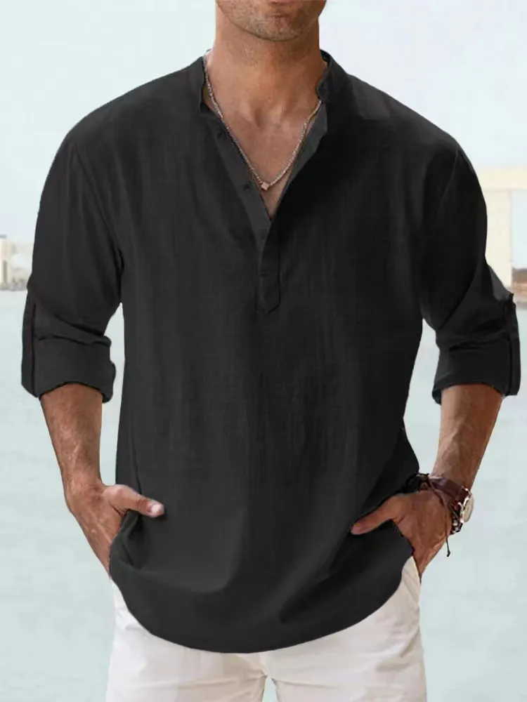 New Cotton Linen Shirts for Men Casual Shirts Lightweight Long Sleeve Henley Beach Shirts Hawaiian T Shirts for Men showcase 3