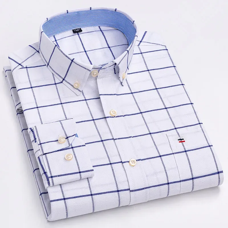 Men's 100% Cotton Long Sleeve Plaid Oxford Casual Dress Shirt - Regular Fit Formal & Oversized 7XL, 6XL, 5XL for Work & Everyday showcase 6