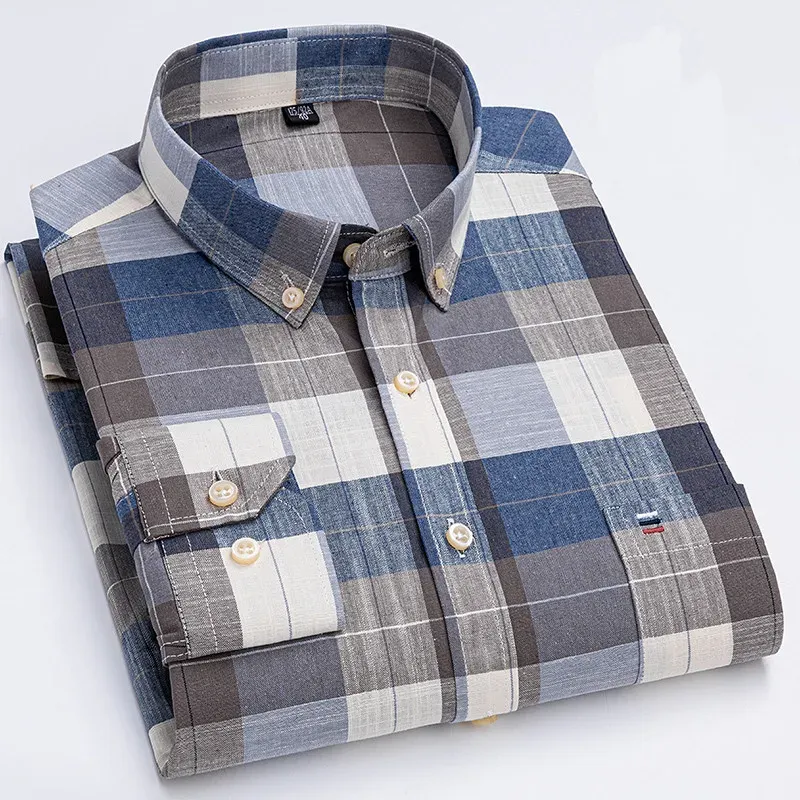 Men's 100% Cotton Long Sleeve Plaid Oxford Casual Dress Shirt - Regular Fit Formal & Oversized 7XL, 6XL, 5XL for Work & Everyday showcase 9