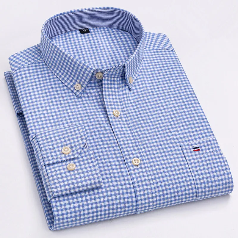 Men's 100% Cotton Long Sleeve Plaid Oxford Casual Dress Shirt - Regular Fit Formal & Oversized 7XL, 6XL, 5XL for Work & Everyday showcase 12