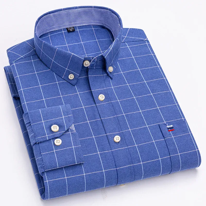 Men's 100% Cotton Long Sleeve Plaid Oxford Casual Dress Shirt - Regular Fit Formal & Oversized 7XL, 6XL, 5XL for Work & Everyday showcase 4
