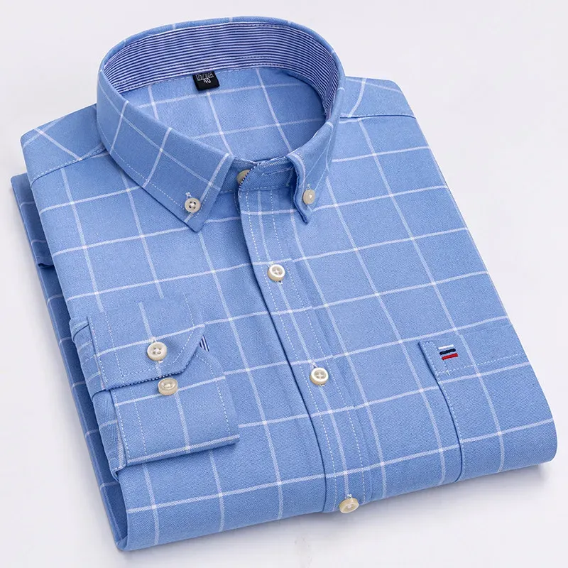 Men's 100% Cotton Long Sleeve Plaid Oxford Casual Dress Shirt - Regular Fit Formal & Oversized 7XL, 6XL, 5XL for Work & Everyday showcase 5