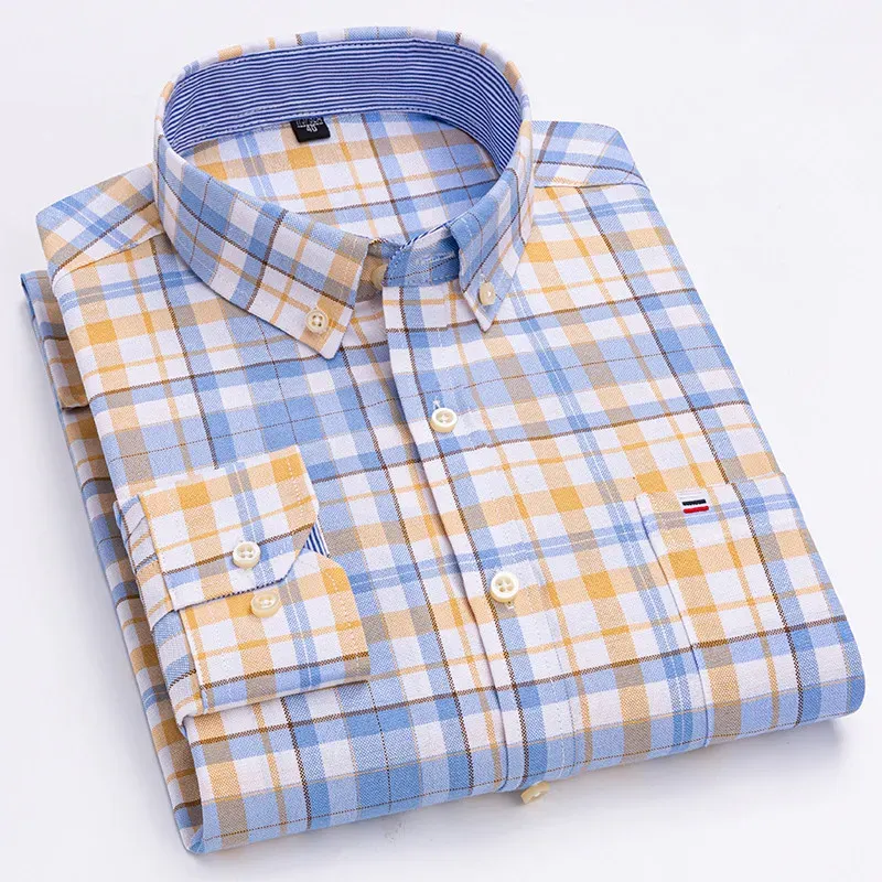 Men's 100% Cotton Long Sleeve Plaid Oxford Casual Dress Shirt - Regular Fit Formal & Oversized 7XL, 6XL, 5XL for Work & Everyday showcase 8