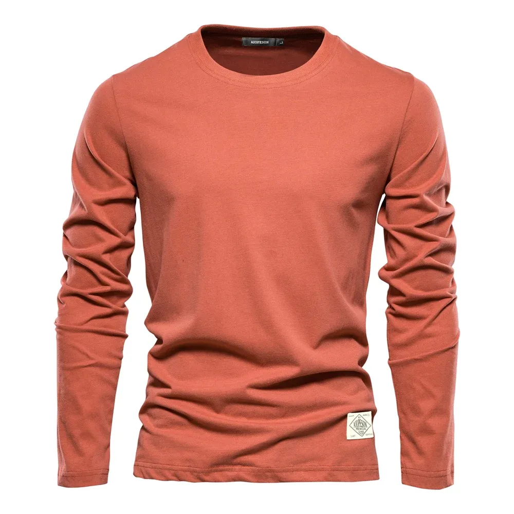 100% Cotton Men's Long Sleeve T-Shirt - Solid Spring Casual Classic Fit Male Tops for Everyday Wear thumbnail 1