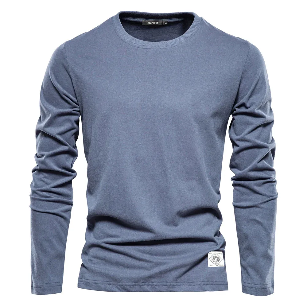 100% Cotton Men's Long Sleeve T-Shirt - Solid Spring Casual Classic Fit Male Tops for Everyday Wear showcase 5