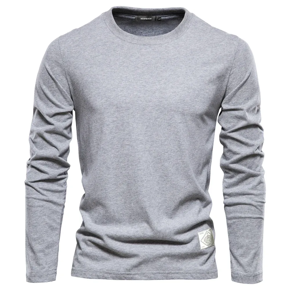 100% Cotton Men's Long Sleeve T-Shirt - Solid Spring Casual Classic Fit Male Tops for Everyday Wear showcase 3