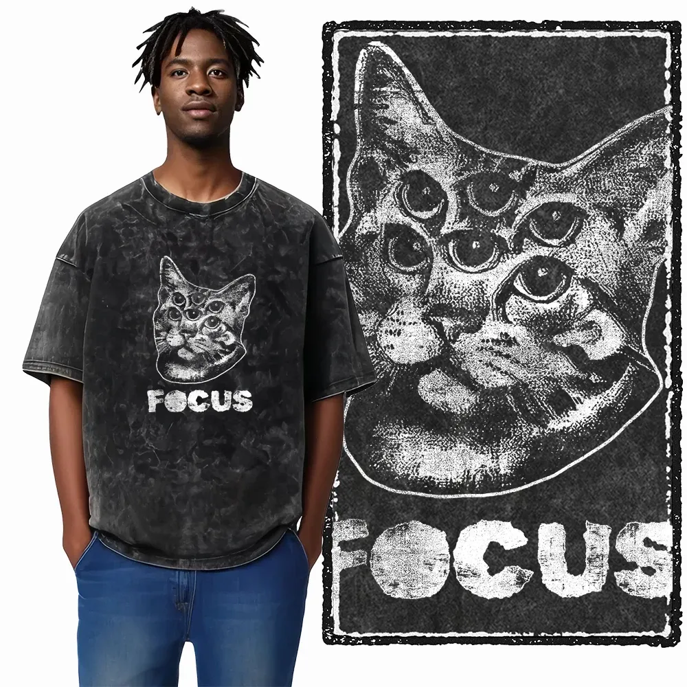 COOLMIND DB Cat Graphic Acid Washed Cotton T-Shirt | Unisex Streetwear Tee for Men & Women | Big Size Casual Summer Top showcase 6