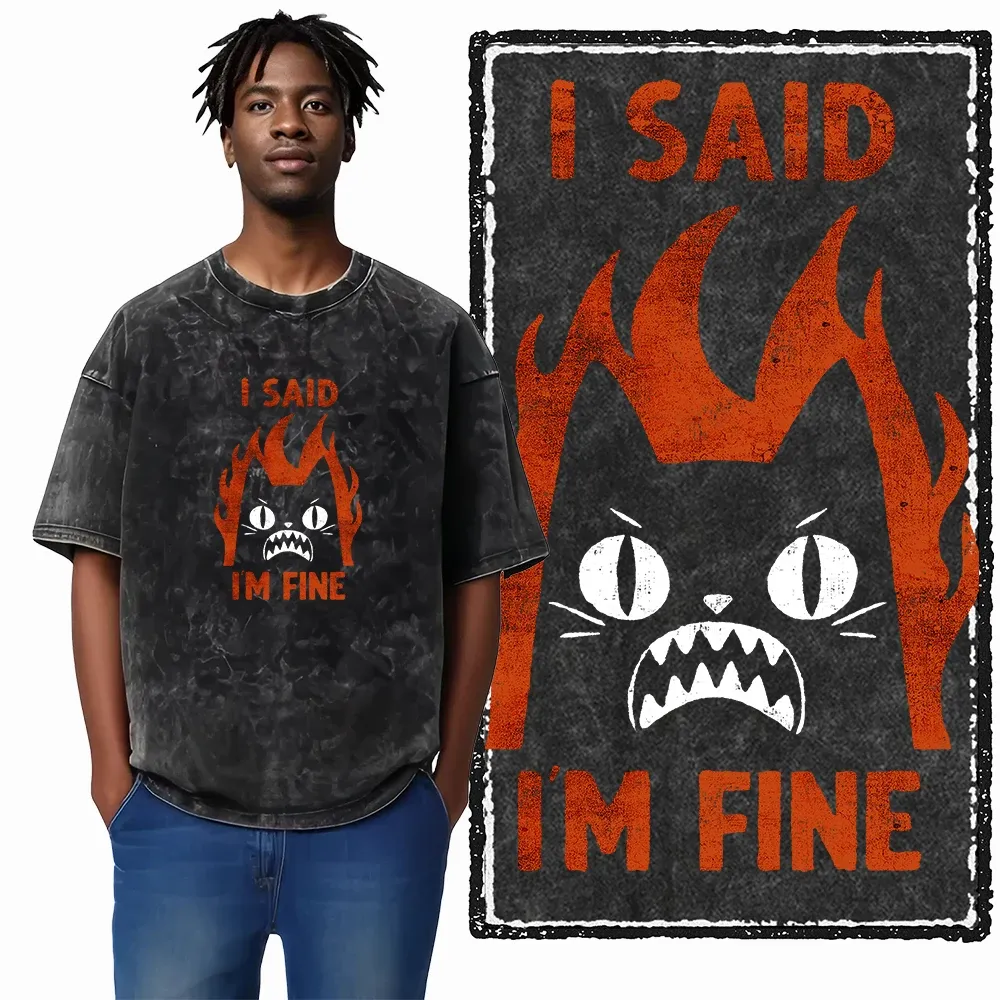 COOLMIND DB Cat Graphic Acid Washed Cotton T-Shirt | Unisex Streetwear Tee for Men & Women | Big Size Casual Summer Top showcase 11