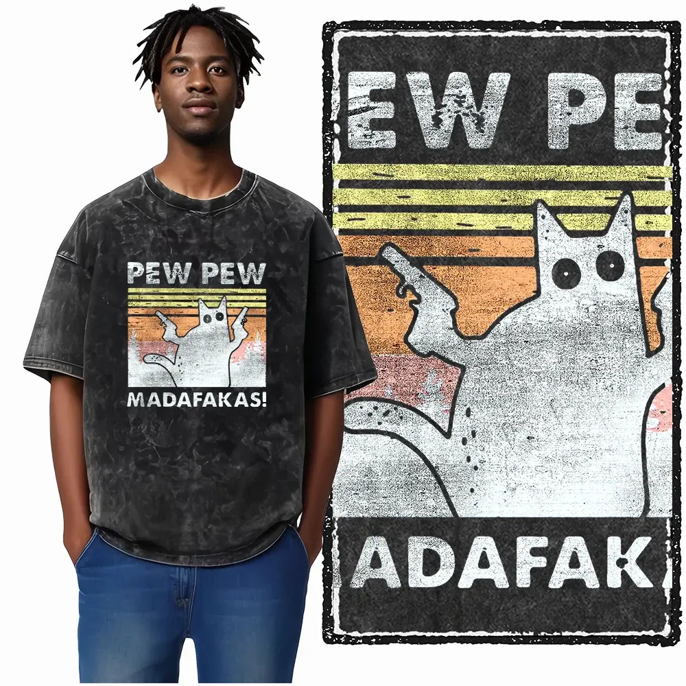 COOLMIND DB Cat Graphic Acid Washed Cotton T-Shirt | Unisex Streetwear Tee for Men & Women | Big Size Casual Summer Top showcase 2