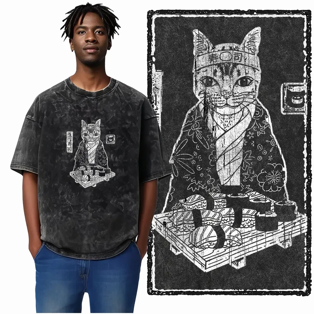 COOLMIND DB Cat Graphic Acid Washed Cotton T-Shirt | Unisex Streetwear Tee for Men & Women | Big Size Casual Summer Top showcase 12