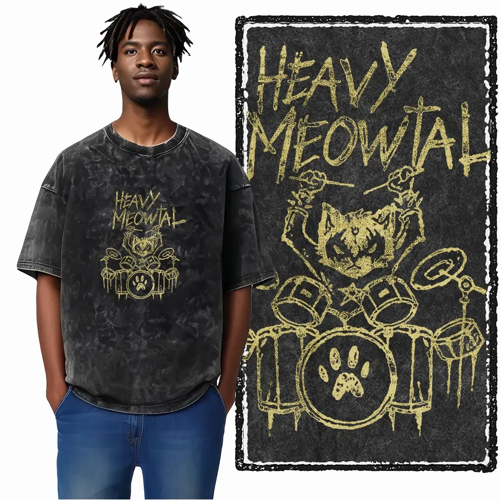 COOLMIND DB Cat Graphic Acid Washed Cotton T-Shirt | Unisex Streetwear Tee for Men & Women | Big Size Casual Summer Top showcase 9