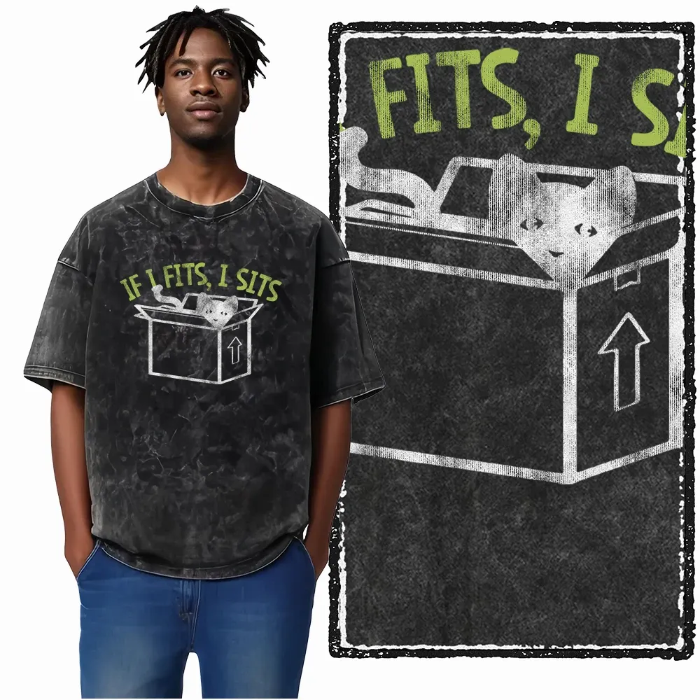 COOLMIND DB Cat Graphic Acid Washed Cotton T-Shirt | Unisex Streetwear Tee for Men & Women | Big Size Casual Summer Top showcase 20