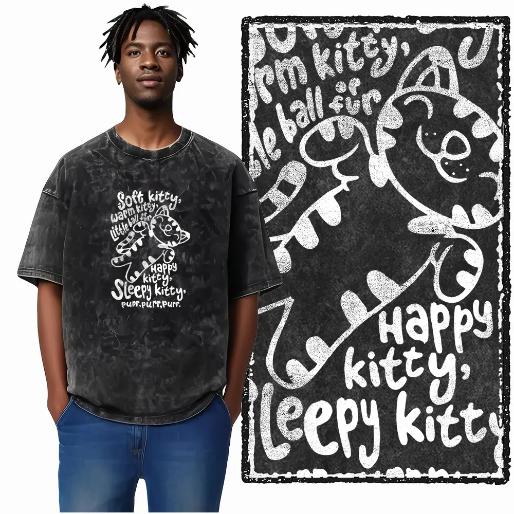 COOLMIND DB Cat Graphic Acid Washed Cotton T-Shirt | Unisex Streetwear Tee for Men & Women | Big Size Casual Summer Top showcase 13
