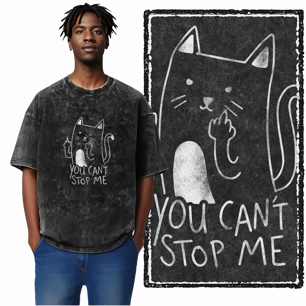 COOLMIND DB Cat Graphic Acid Washed Cotton T-Shirt | Unisex Streetwear Tee for Men & Women | Big Size Casual Summer Top showcase 19