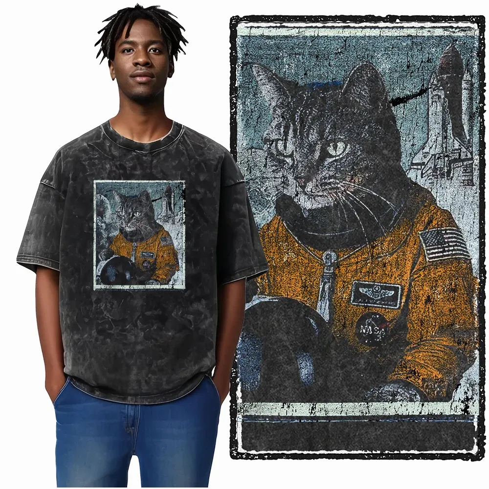 COOLMIND DB Cat Graphic Acid Washed Cotton T-Shirt | Unisex Streetwear Tee for Men & Women | Big Size Casual Summer Top showcase 14